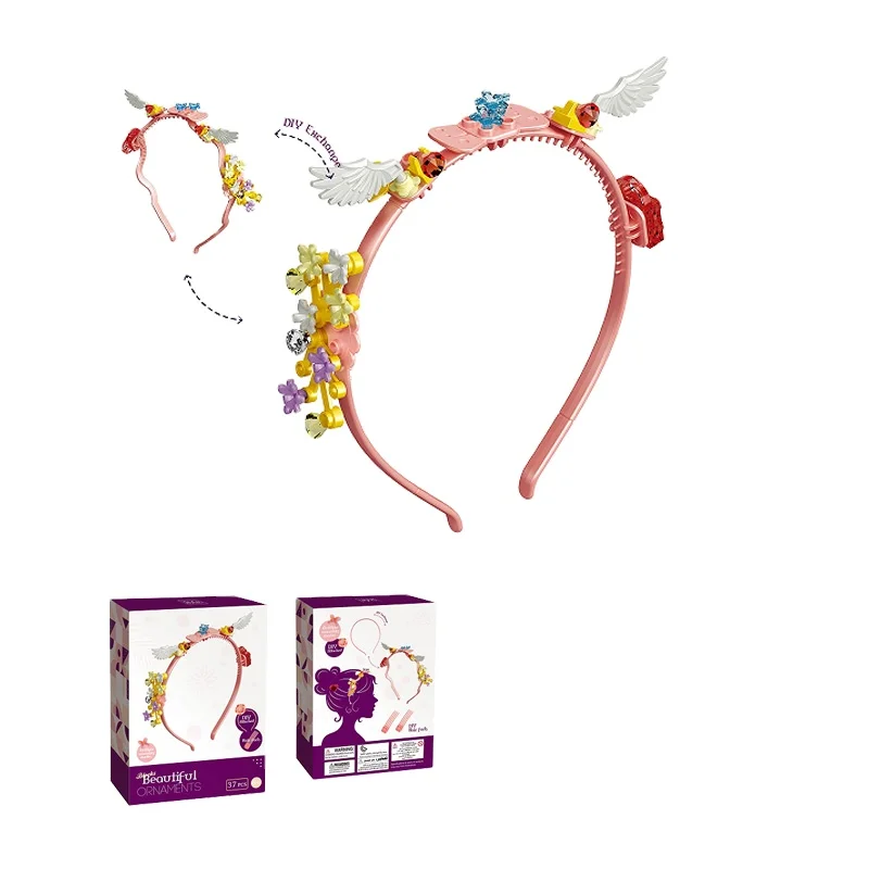 EPT Hot selling DIY small granule building block girl hairband ornaments lovely block toys for girls(angel series) 37PCS