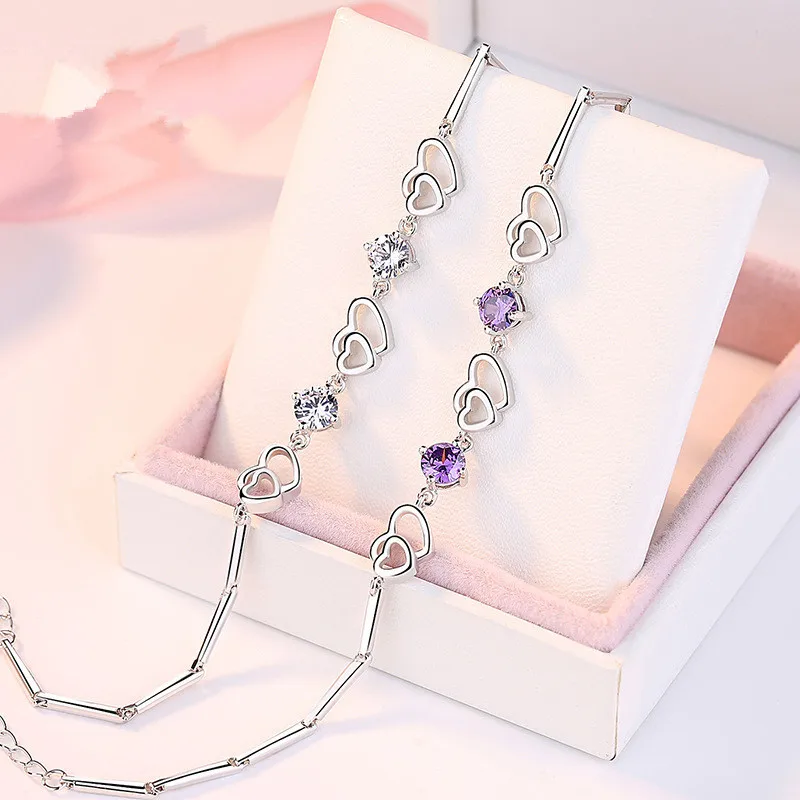 nested heart diamond bracelets jewelry women,new arrival hot sale 925 sterling silver jewelry OEM