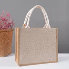 Linen Bag Natural Wholesale Promotion Linen Hessian Hemp Tote Bag Jute Custom Large Beach Bag