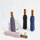 New Buy Bulk Wooden Handle Designer Auto Sunshade Paraguas Customised Compact Rain Automatic Windproof 3 Folding Umbrella