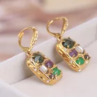 Citrine Earrings Luxury Gold Natural Gemstone Enamel Peridot Citrine Baguette 925 Sterling Silver Earrings