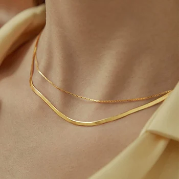Delicate 18K Gold Filled Thin Skinny Snake Chain Necklace Stainless Steel Layering Choker Necklace for Women