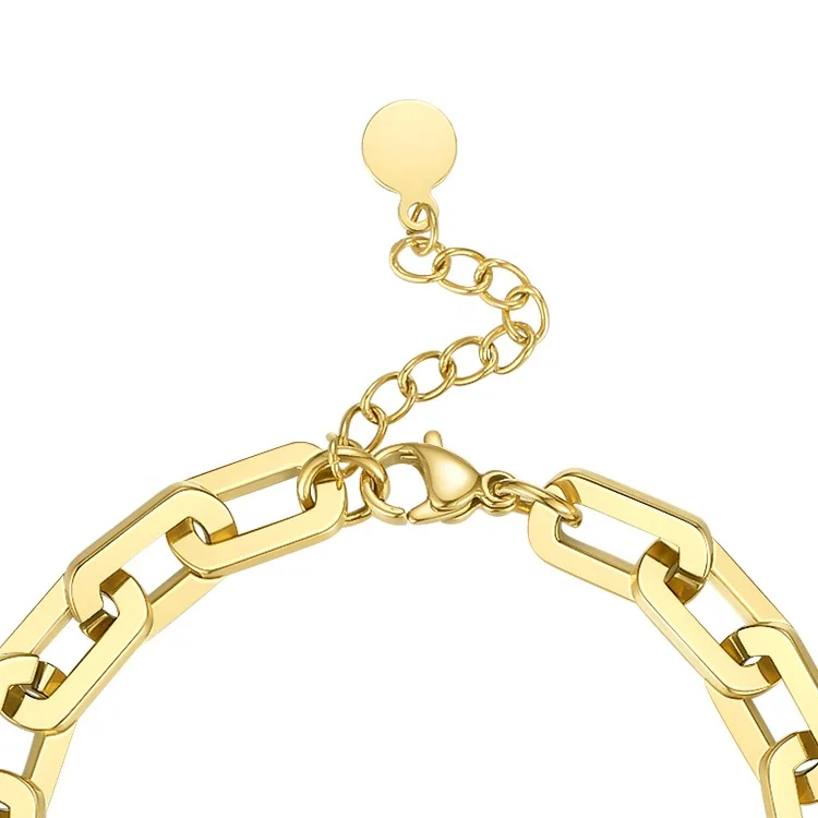 Latest 18K Gold Plated Stainless Steel Jewelry Square Oval Thick Chain Bracelet B202209