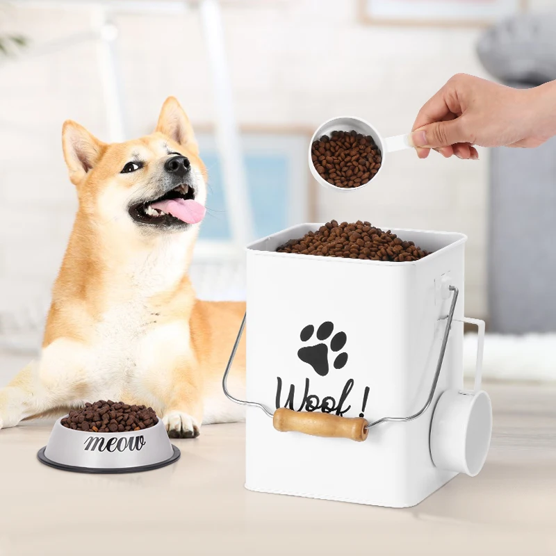 New Arrival Metal Set of Two Pet Food Storage Container Set with Wooden Lid
