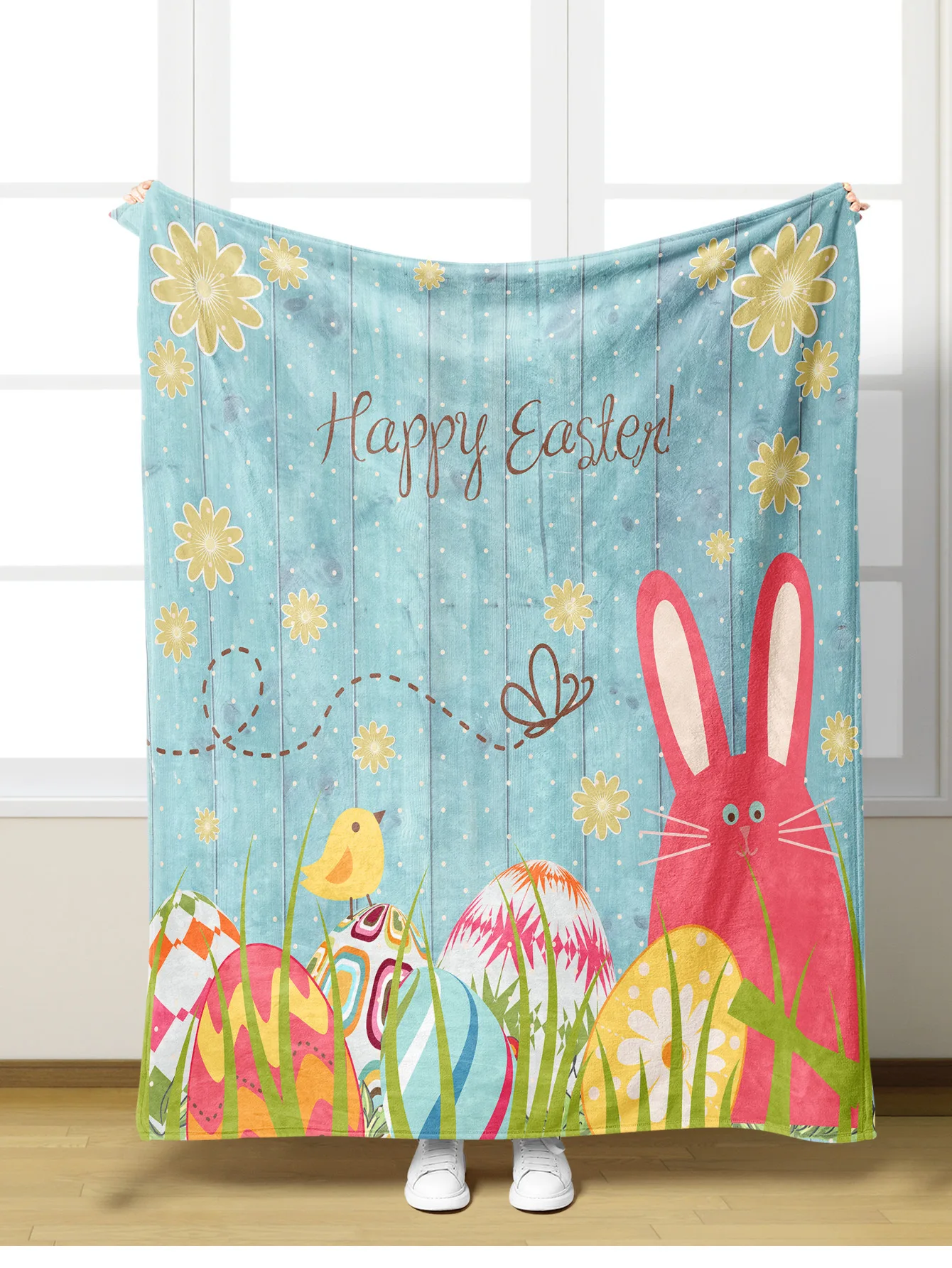 New Wholesale Happy Easter Soft Flannel Throw Cartoon Bunny Print Custom Kids Throw Blanket for Home Decor