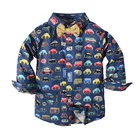 Boys Dress Blue All Over Print Shirt And Khaki Cotton Trousers Pants Boys Dress 2 Piece Sets