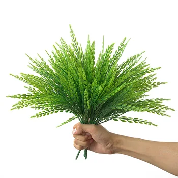 YMC01 plastic rice ear green plant stem faux decorative artificial wheat grass for home wedding office table wall decoration