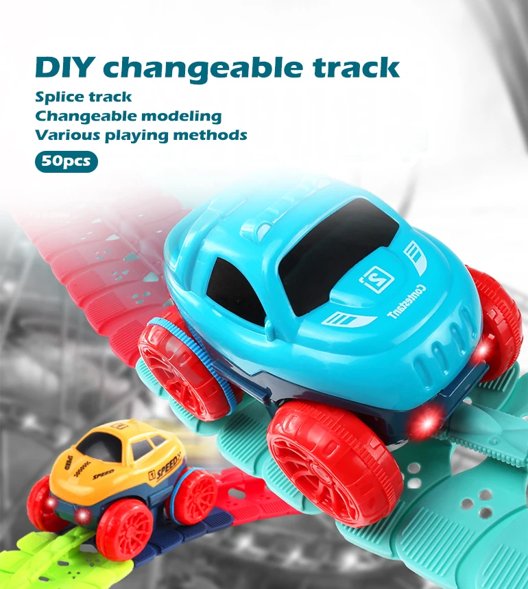 Chengji charging flexible assembly changeable track cars kids slot toy anti gravity high-speed rail car creative track slot toy
