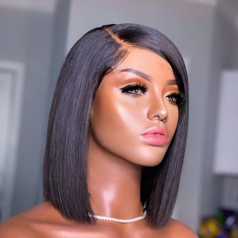 New Arrival 10 Inches Blunt Cut Bob Wigs Human Hair Lace Front Side Parting  With Bleached Knots For Black Women - Buy Pre Plucked Lace Wig,Natural Hair  Wig Short Cut,Lace Front Wig