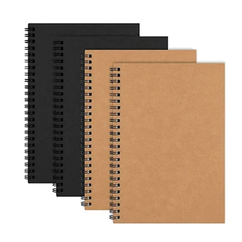 2023 A5 Kraft Paper Notebook Cover Spiral Notebook for Student Black and Brown Color Notebook Printed Spiral Binding 80 Sheets