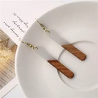 Earrings Earrings Personality Long Geometric Earrings Rectangle Wooden Leather Combination Earrings