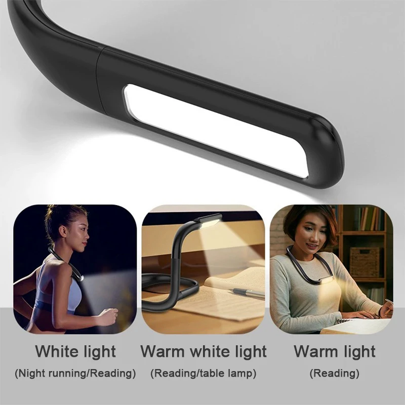 Led Reading Lamp Elbow Folding Hanging Neck Eye Protection Lamp Three Light Colors Dormitory Bedside Night Reading Light