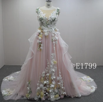 Pink 3d flower embroidery wedding dress