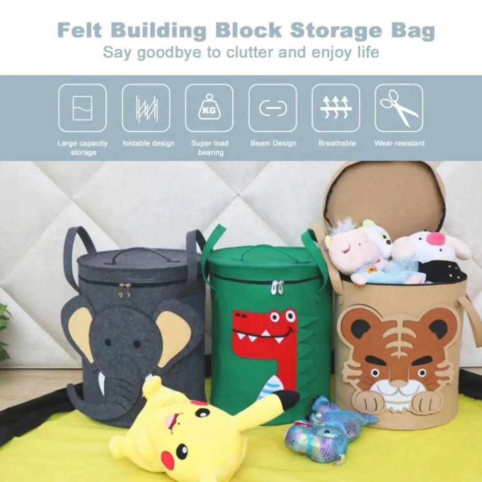 Felt Building Block Storage Bag Toy Game Pad Drawstring Cute Toy Storage Bag 2 In 1Storage Bags