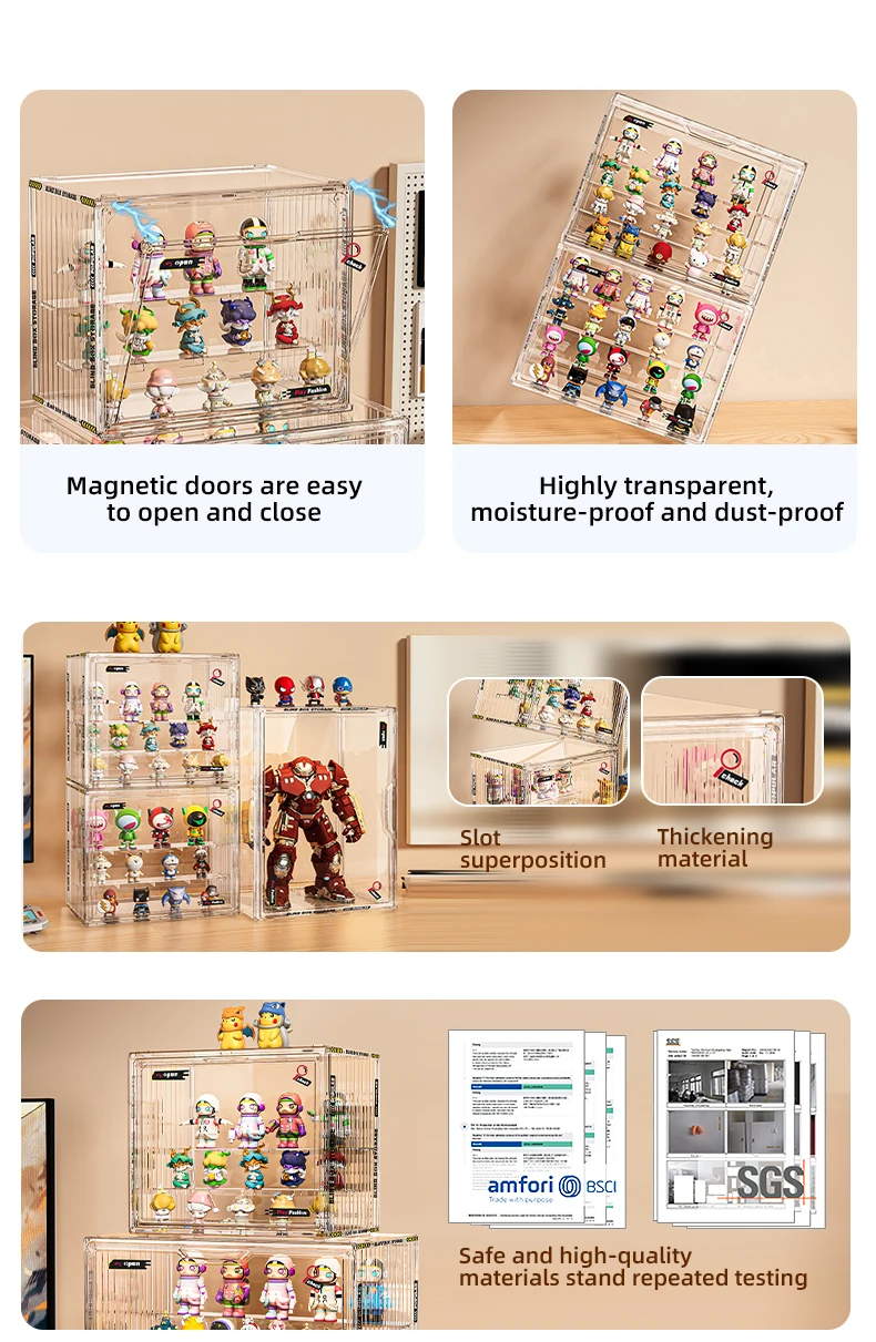 product wanuo stackable trendy toys figurines display box multi layer stand trendy toy display box toy organizer with magnet door-2
