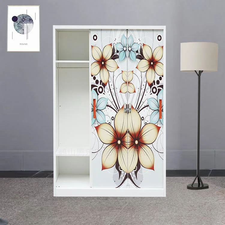 3-Door Printed Steel Wardrobe Bedroom Furniture for Home Use Bongkar Pasang Lemari Pakaian