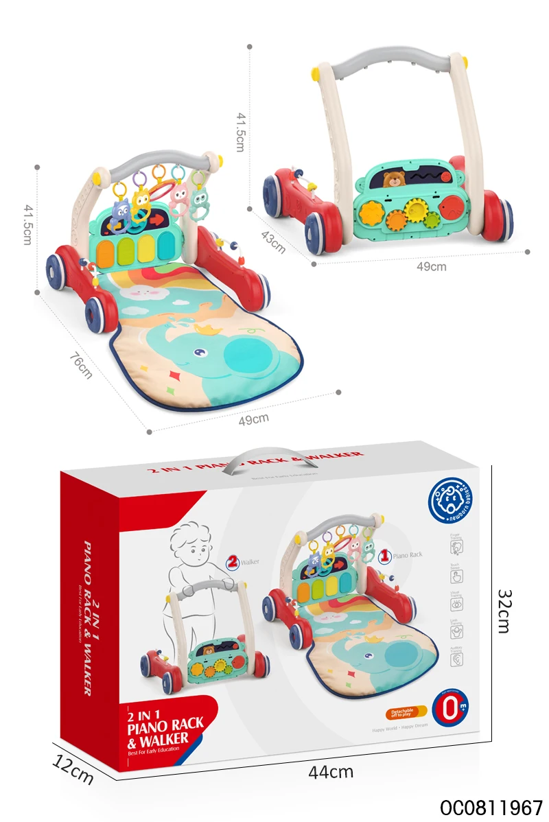 3 in 1 piano pedal baby gym activity play mat baby walker with wheels with hanging rattles