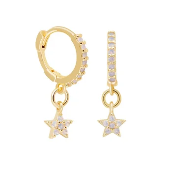 Gemnel solid recycled sterling silver 18k gold nano opal star gemstone huggie earrings