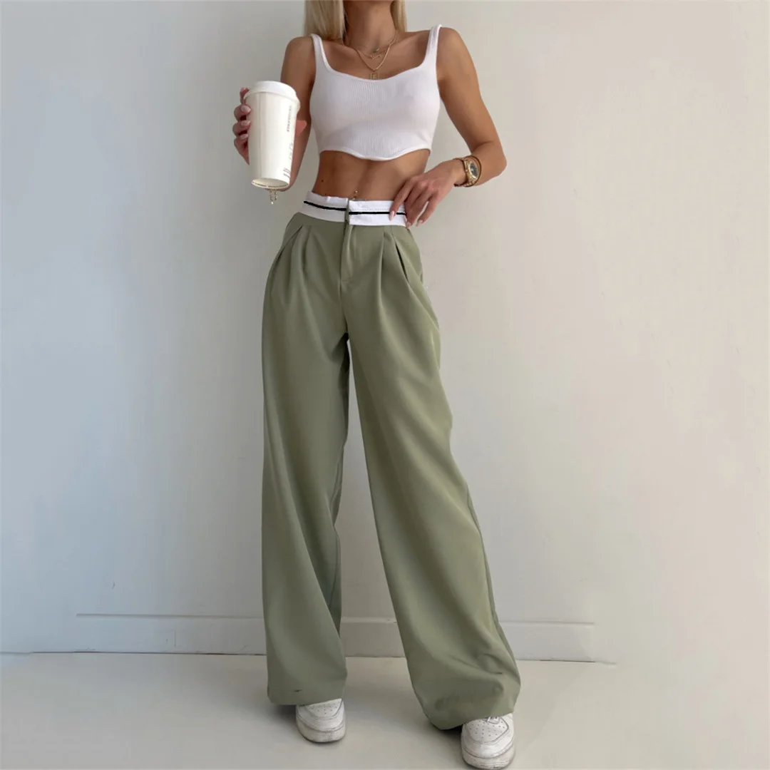 Multi Color Solid Women's Wide Leg Pants High Waisted Business Work Trousers Long Straight Suit Sexy Straight Casual Trousers supplier