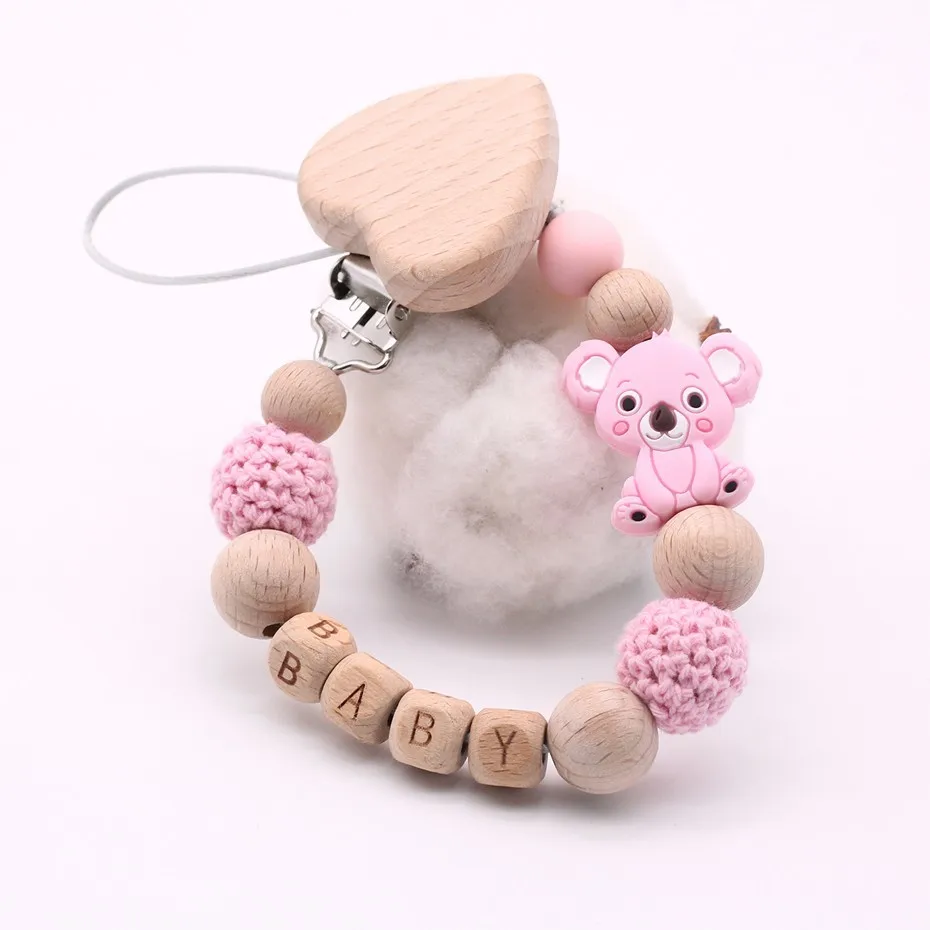 Wood Pacifier Holder ~ Baby Girl ~ Premium Personalized Dummy Clip Silicon 