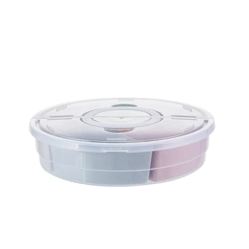 Round Plastic 5 Individual Divided Food Storage Containers Serving Tray with Handle  for Snack Fruit