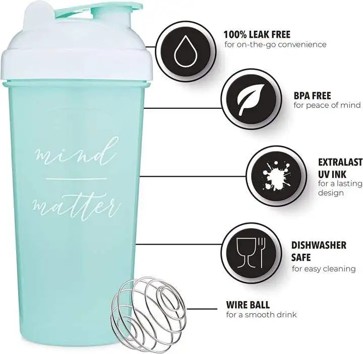 Wholesale  BPA Free Plastic Sport Gym Blender Water Bottle Protein Powder Shaker with Mixer Ball Vulcanus