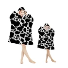 Fleece Hoodie Comfort Soft Fleece Custom Printing Cow Leopard Pattern Oversized Wearable Hoodie Blanket For Kids Adults