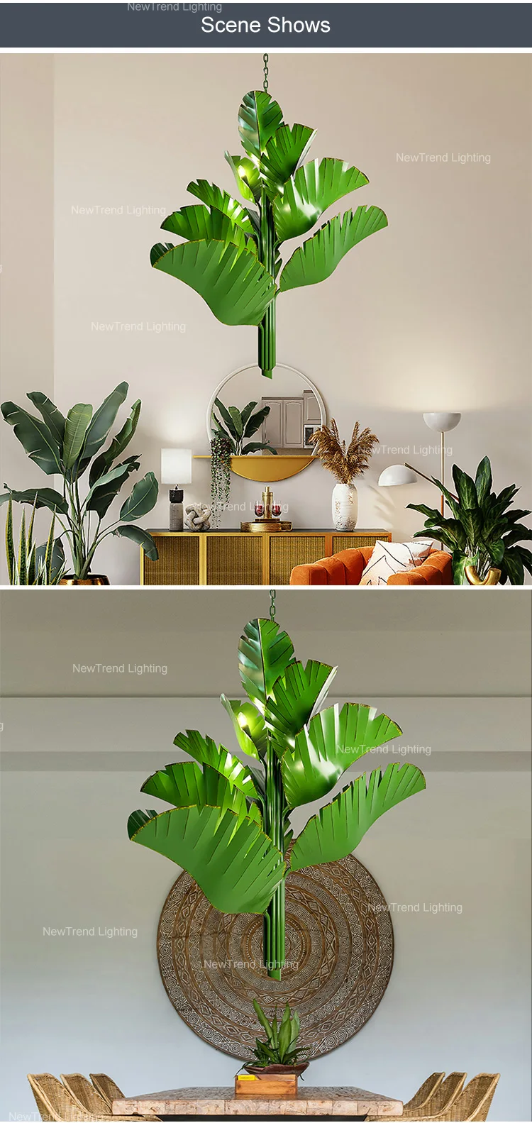 LC-C077 Unique Decoration Lamp Custom Nature Inspired Lamp Banana Leaf LED Chandelier Tree Light details