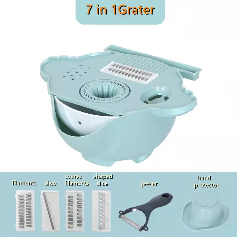 7 in 1 Fruit Slicer Grater Shredders Household Multifunctional Vegetable Kitchen Accessories Drain Basket Slicers