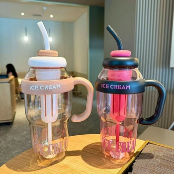 Low price wholesale carry plastic cups with portable straws clear plastic sippy cup outdoor sports water bottles