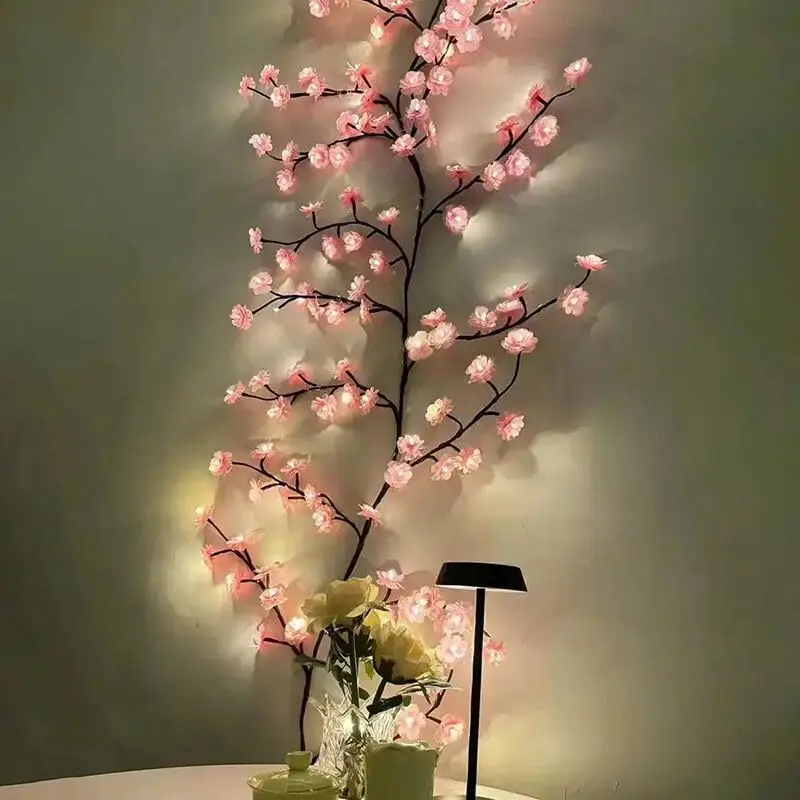 Tsinye Cherry LED Tree Branch Lights for Wall Cherry Blossom Willow Vine Twig Decor Garland Christmas Decorations for Home Wall
