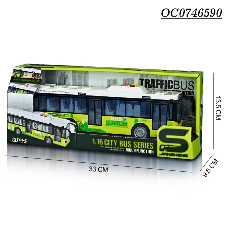 Battery operated friction door opening bus model car set toys with light sound