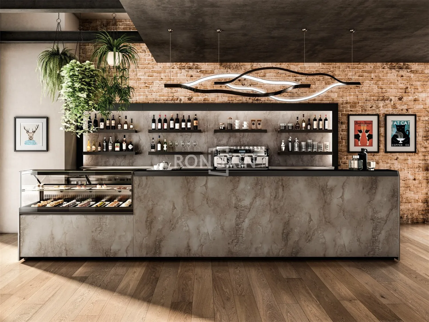 Modern Coffee Shop Counter Design Display Stone Dessert Bar Counter