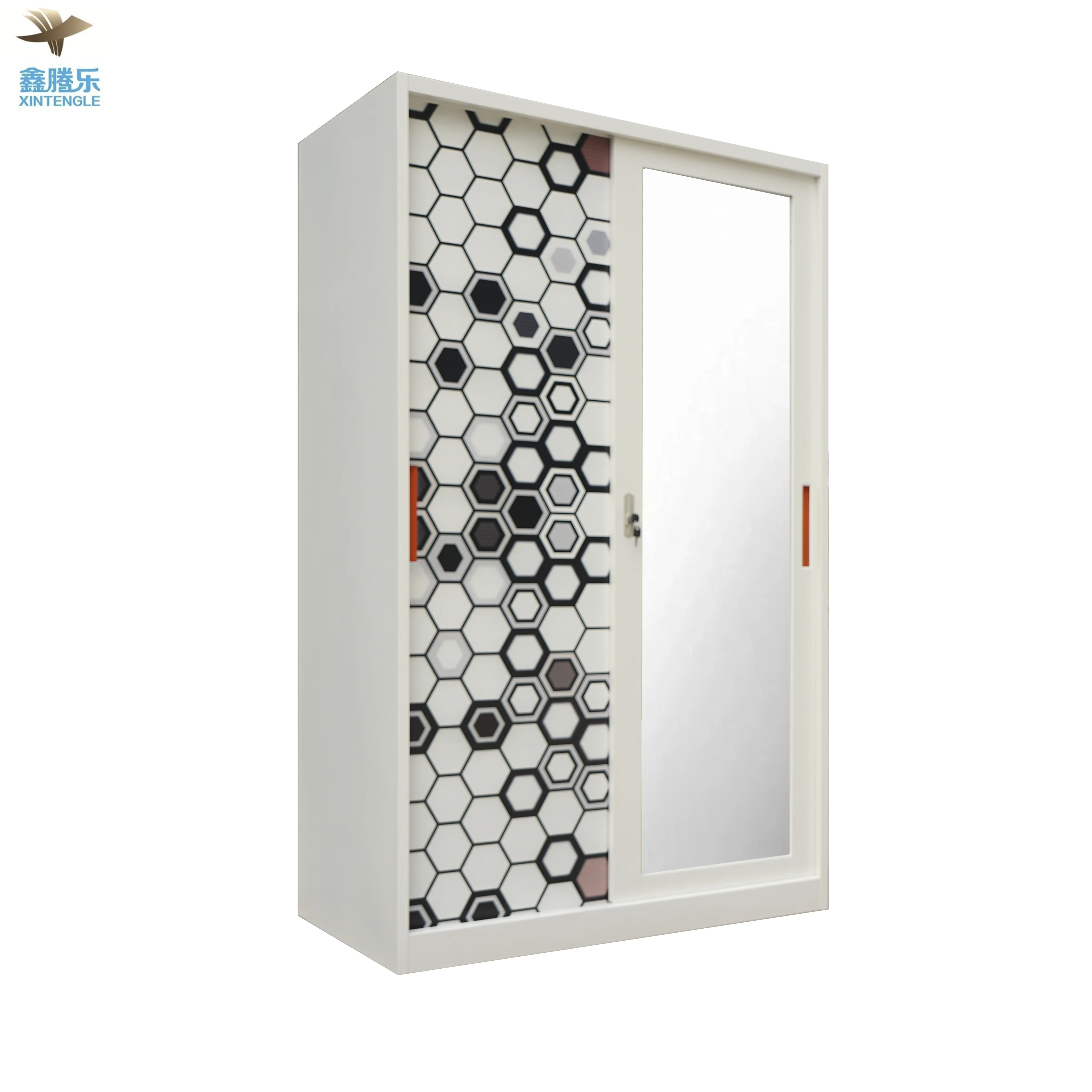 Tengle 2024 New Promotion Girl Bedroom Storage Painted Armoire Mirror Sliding Door Wardrobe Closet Bedroom Furniture