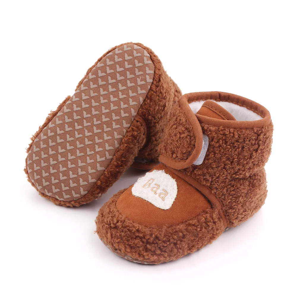 Winter Baby Fluffy Lamb Solid Color Warm High Top Soft Sole Infants Walking Cotton Boots manufacture