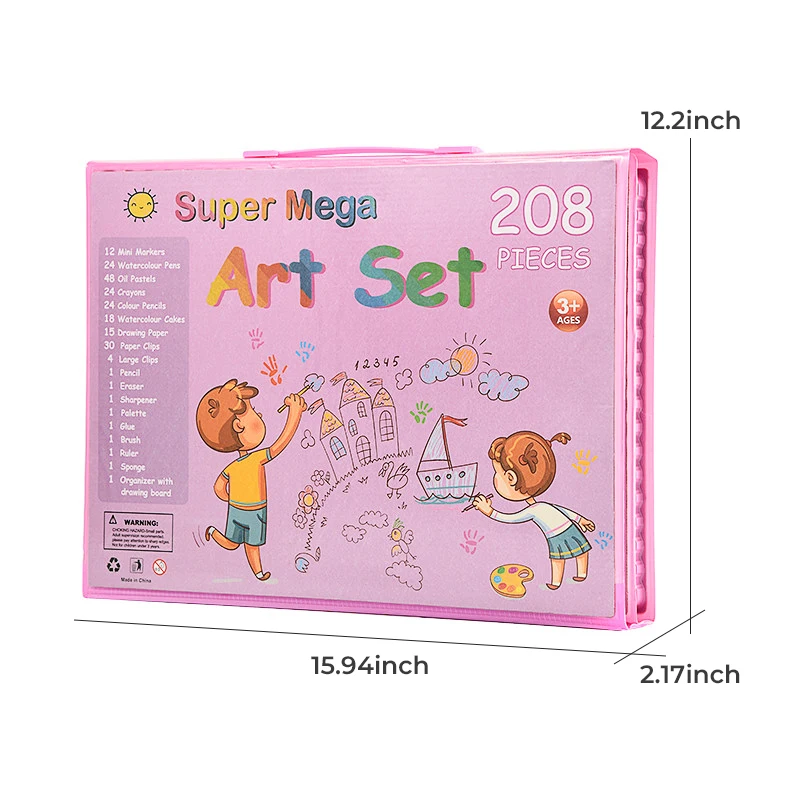 Hot sell 208pcs stationary set for kids  student painting coloring drawing arts crafts super mega set art de 208pz art set