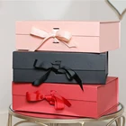 Custom Pink Ribbon Box Custom Logo Pink Ribbon Folding Luxury Rigid Packaging Large Magnetic Hamper Gift Box