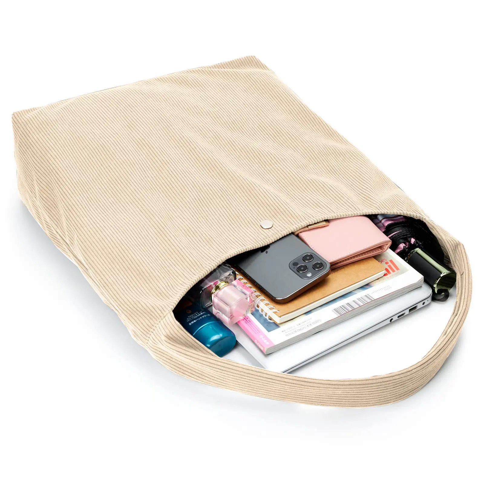 Wholesale Korean New Product Material OEM Fashion Reusable Shoulder Corduroy Tote Bag With Pocket factory