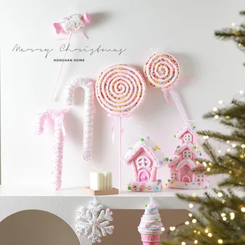 Christmas Red Plastic Candy Cane Lollipop Tree Hanging Christmas Ornaments For Home 2024 Kids New Year Gift