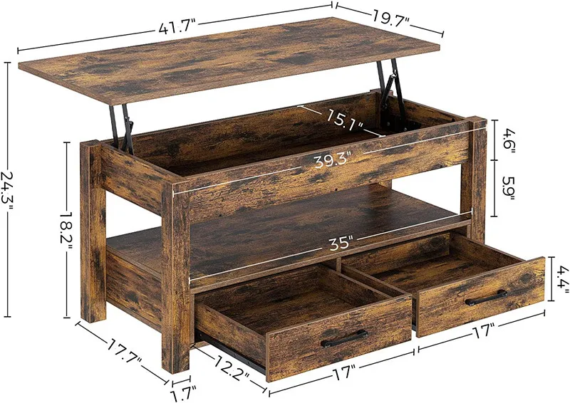Lift Top Folding Table With Drawers Large Size Antique Classic Design Living Room Furniture End Table