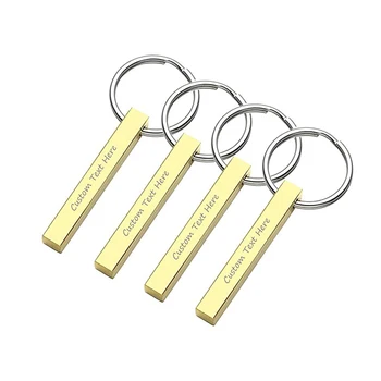 Custom Stainless Steel Vertical Bar Keychain Personalized 4 Sided Keychain Gift