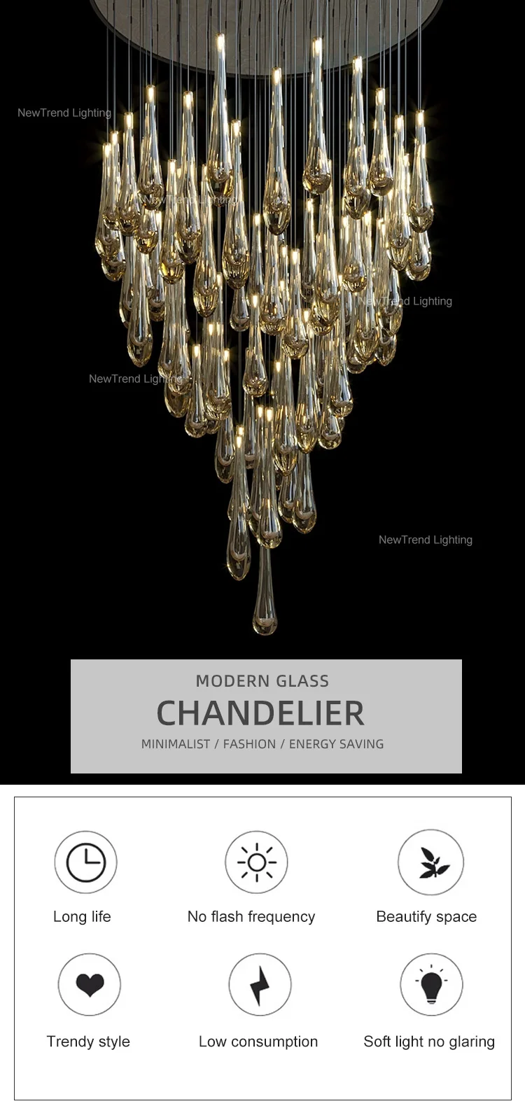 CPL-378 Contemporary Indoor Decoration LED Lighting Hall Hotel Lobby Bespoke Glass Ceiling Led Chandelier details