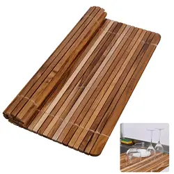 Wall-Mounted Kitchen Dish Bowl Food Drying Rack Foldable Farmhouse Bamboo Storage Holders Roll Up Over Sink Dish Drying Rack