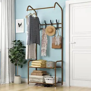 Floor Standing Clothes And Shoe Hanger Hanging Storage Rack Organizer Shelves Coat Clothing Racks