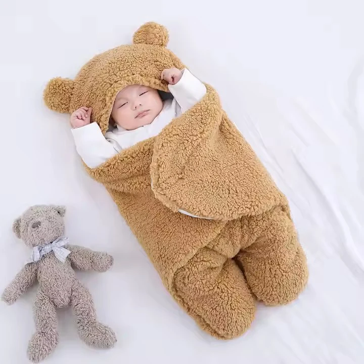 Newborn Organic Clothes Soft Infant Bear Shaped Plush Sleeping Sack With Legs 0-12 Months Baby Bamboo Sleeping Bag