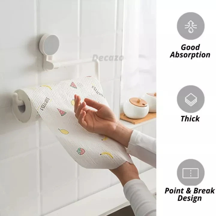[Fast Ship] 50 Pcs Lazy Rag Washable Dish Paper Roll Towel Cloth With Paper Rack Disposable Dish Paper Tissue Wipes For Home