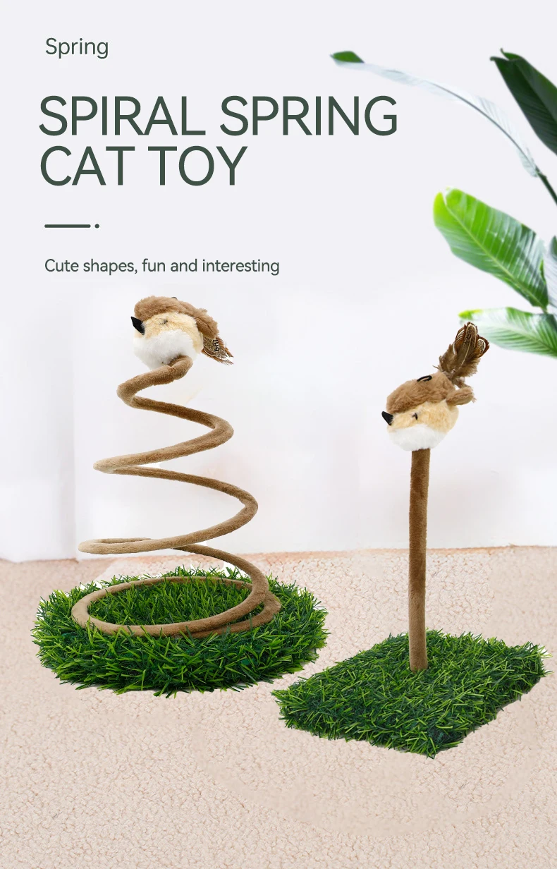 Sparrow Cat Teaser Wand Spring Wire Spiral Coil Cat Toy with Scratch Pad Interactive Self-Play Fun for Cats Dangling Bird Toy details