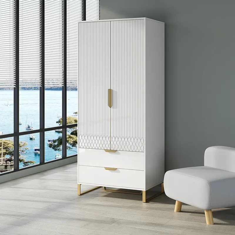 Modern white high wardrobe with storage bedroom cabinet clothing wardrobe