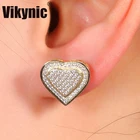 925 Silver Hip Hop Luxury Heart Fully Iced Out Cubic Zircon Bling Stud 925 Sterling Silver Earrings