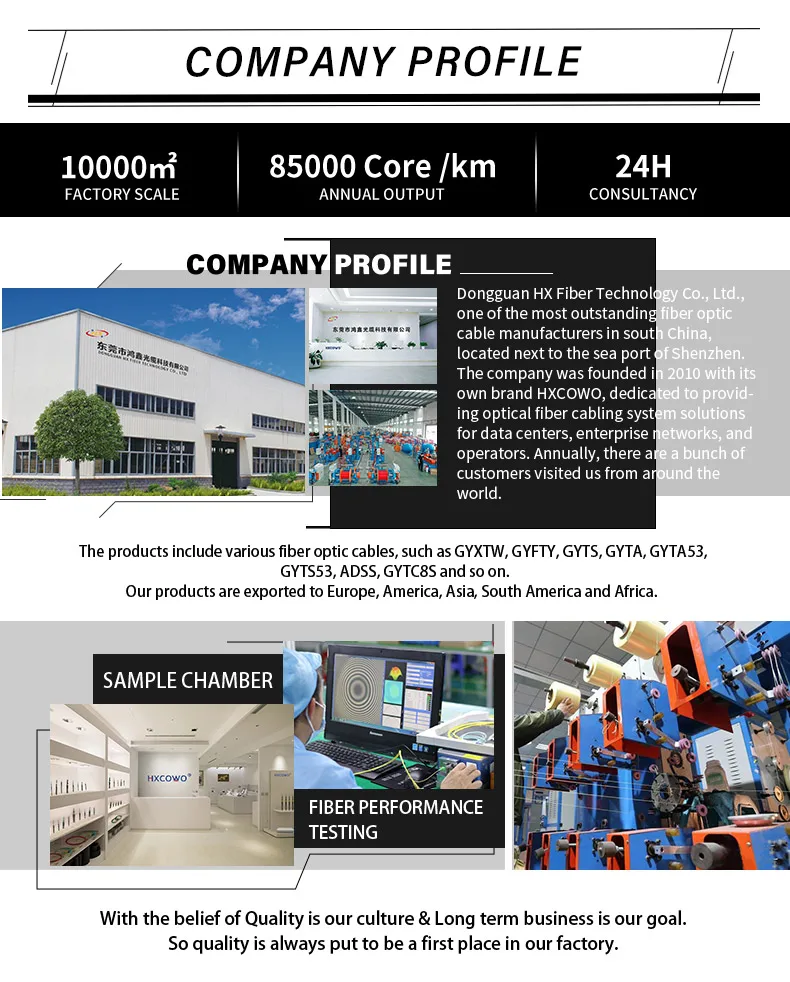 Outdoor Armored Fiber Optic Cable GJYXCH 1KM 2KM Single Mode 1/2/4 Cores with Operating Temperature 40~+70 for Telecom Communication